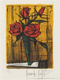 ベルナール・ビュッフェ、【Roses,vase bleu et blanc】